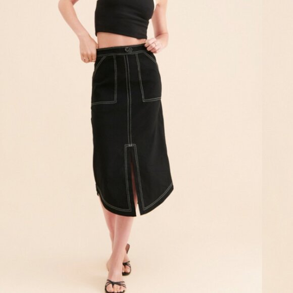 Anthropologie Dresses & Skirts - Anthropologie Maeve Black Front Slit Utility Skirt with White Stitching Size 14
